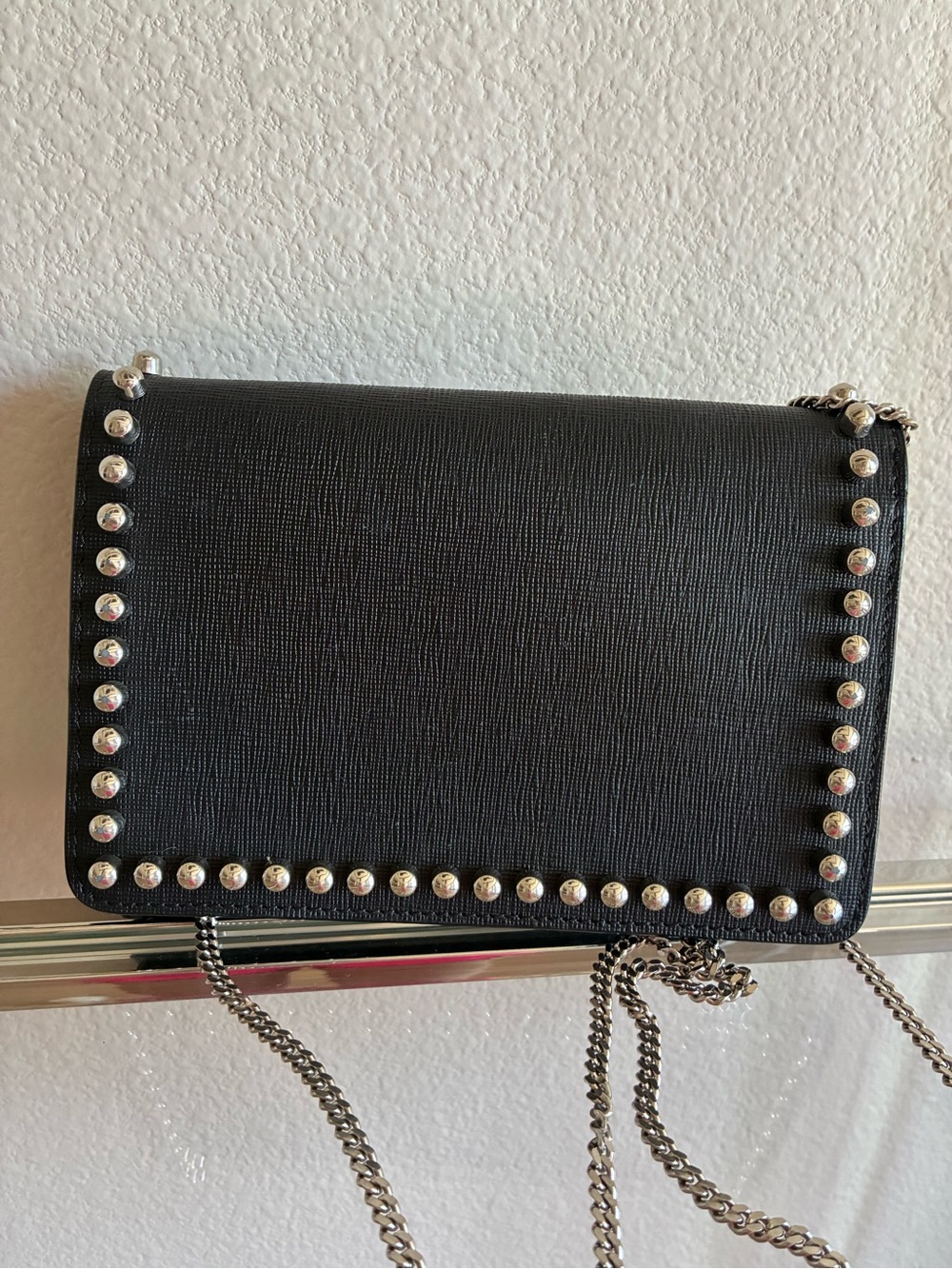 Fendi Karlito Studded Wallet on Chain / Clutch with Black Fur - Picture 4 of 16
